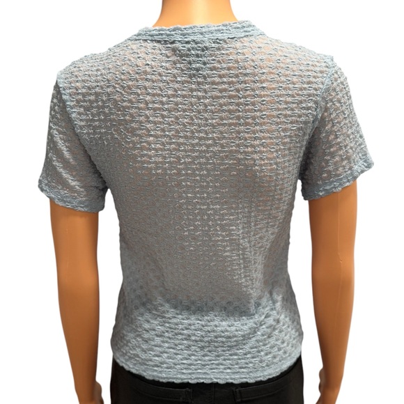 HOUSE OF HARLOW 1960 Blouse Short Sleeve Lightweight Semi-Sheer Blue NWT Small - Picture 5 of 7